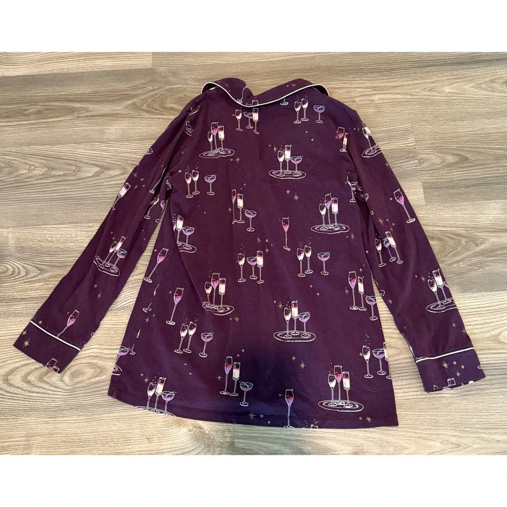 Soma Intimates Purple Champagne Glass Pajama Set Womens XS Long Sleeve Pants 2PC
